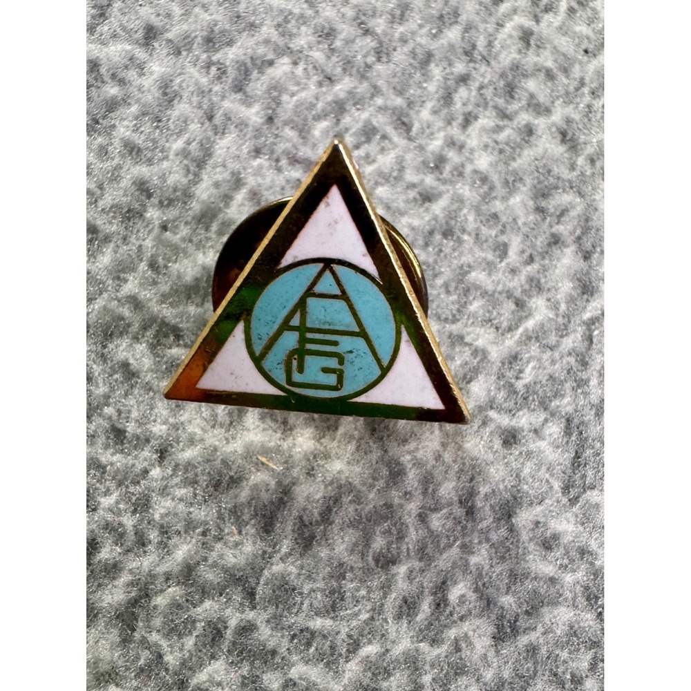 Vintage AFG Enamel Triangle Lapel Pin Gold Tone Blue White Small Collectible